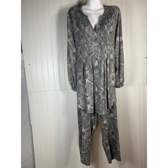 2 peace MELISSA MCCARTHY Seven Gray Geometric Print Tunic Blouse/pants set Sz 1X - Picture 1 of 16